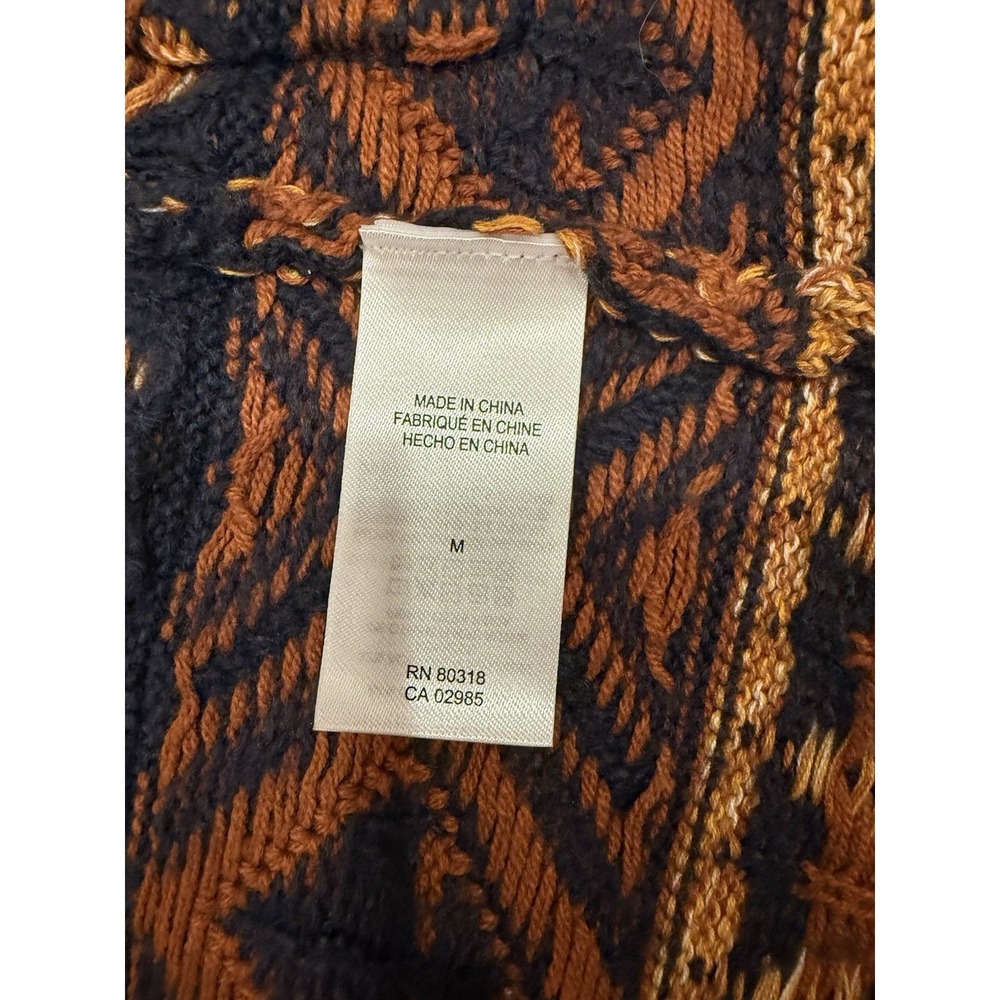 Lucky Brand Southwestern Aztec Cardigan Med Blue Oversize Boho Retro Cozy Hooded - Picture 8 of 9